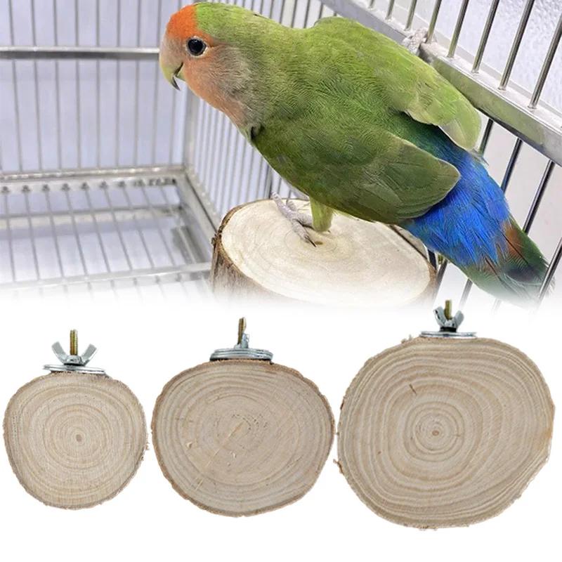 Parrot Bird Cage Platform Natural Wood Durable Round Stand for Parrot Cockatiel Hamster Multi Size Chew Toy Climbing Eco Friendl