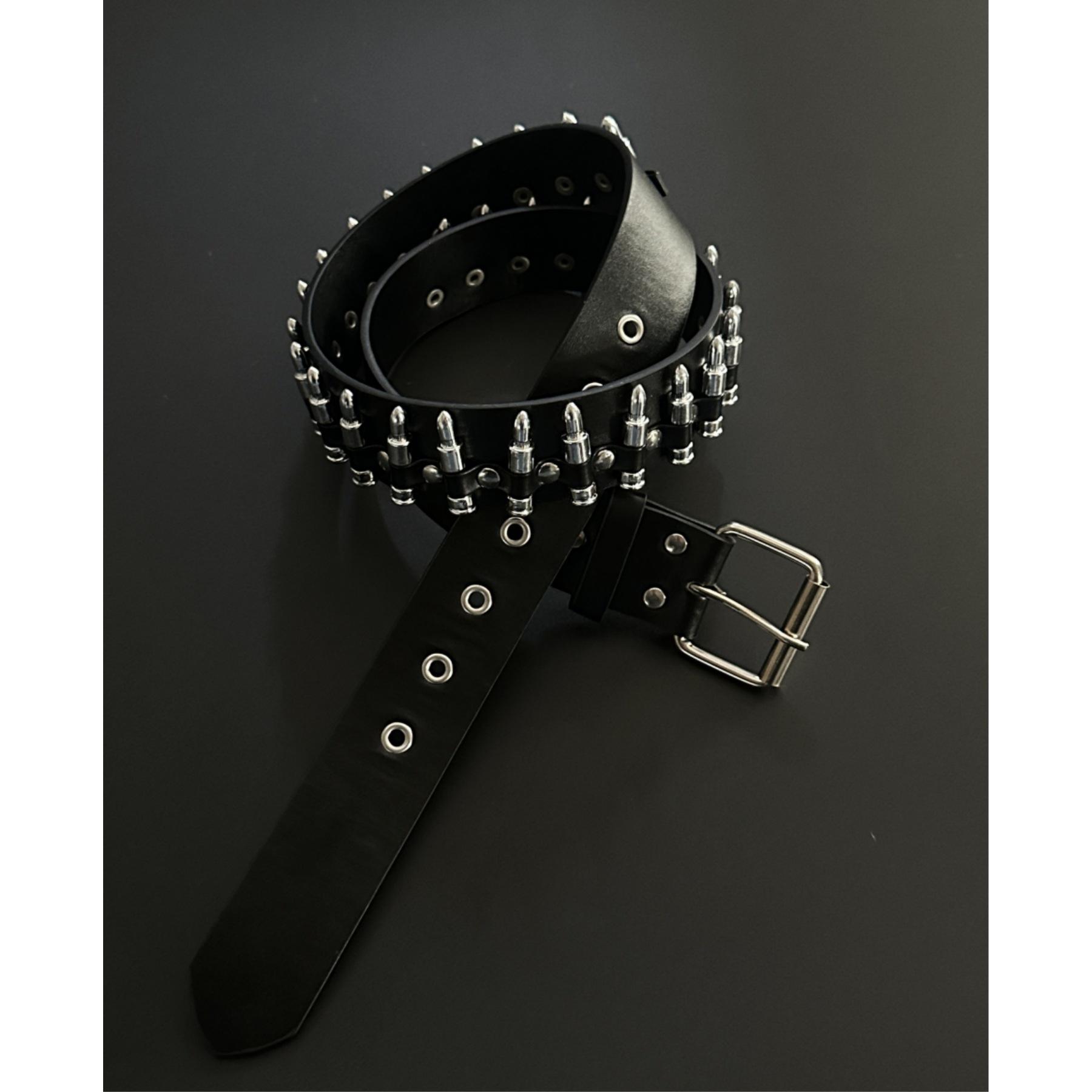 Ainworth Black Belt, Metal Bullet Head Design, Fashionable Belt, Men s and Women s Punk Street Trendy Pants