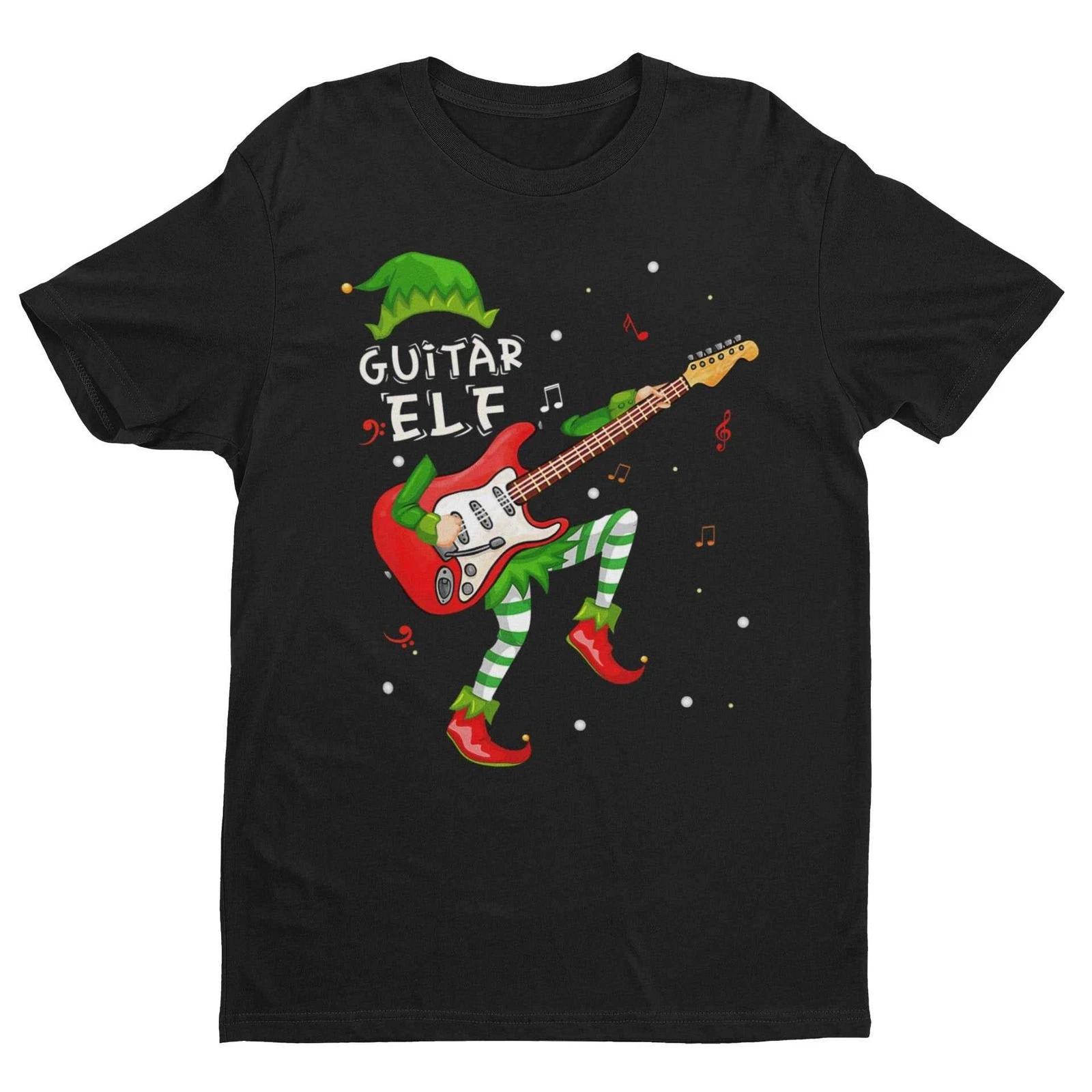Guitar Themed Xmas T Shirt Guitar Elf Guitarist Musician Funny Christmas Gift 3XL