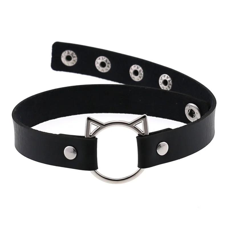 Gothic PU Leather Lock Hollow Cat Spike Rivet Collar Studded Punk Choker Necklace for Women Chocker Goth Jewelry