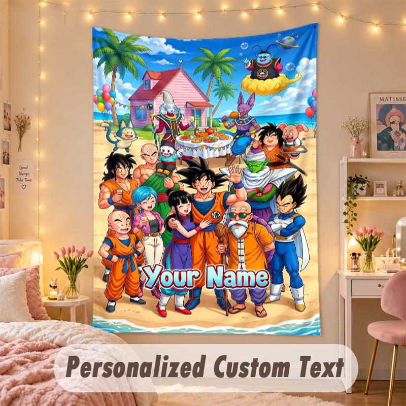 Custom Personalized Tapestry,Dragon Ball Print Custom Name Text Wall Art Hanging for Bedroom