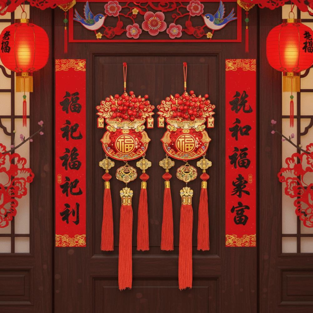 Glückstüten-Form Chinesische Neujahrsdekoration Glitzer Pailletten Kreative Festliche Hängende Ornamente Rot mit Quaste