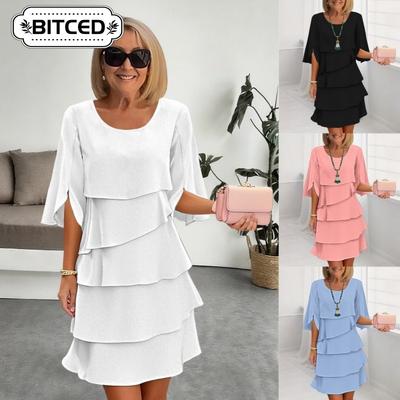 Moda Estate Primavera Colore Solido Stampa Manica Corta Girocollo Abiti Casual Design Unico