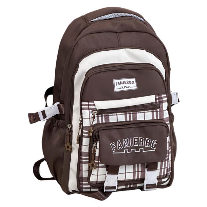 Schoolbag new large-capacity student schoolbag plaid contrasting color college style multi-layer backpack travel junior high school backpack