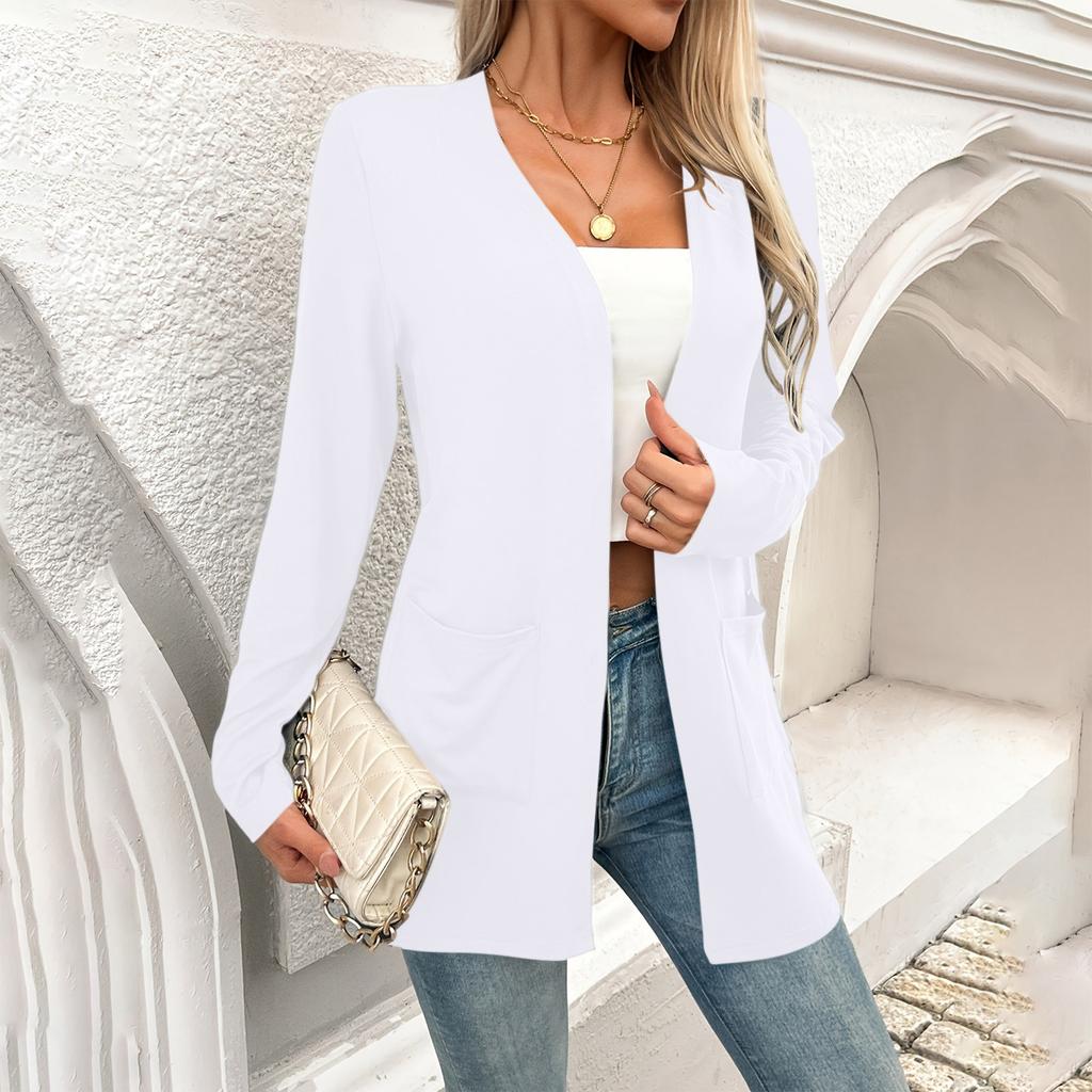 Women's Plus Size 3/4 Sleeve Cardigan with Pockets - Soft Milk Silk Knit Open Front