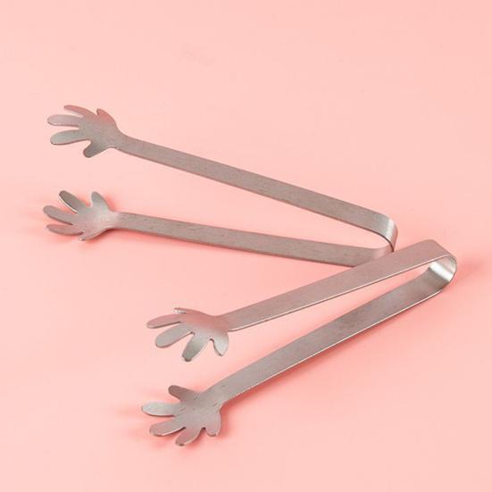 2Pcs Mini Serving Tongs, Compact Stainless Steel Ice Tongs, Hand Palm/Round Spoon/Shell Shape Sugar Cube Tongs for Tea, Charcuterie Board, Party Food