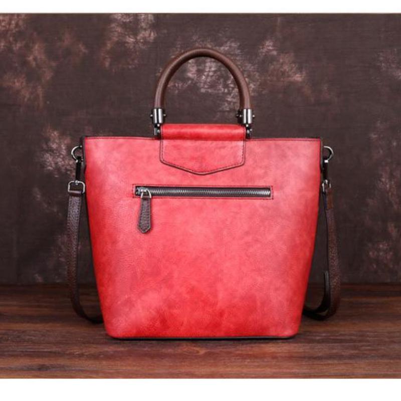 Johnature Retro Large Capacity Luxury Handbags Women Bags Designer Genuine Leather Casual Tote Rose Shoulder Bags