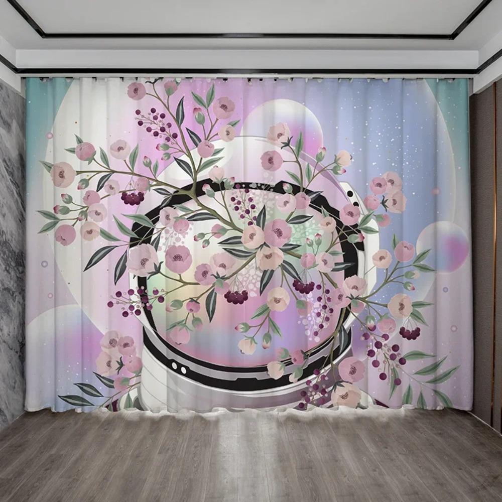 Personalized Creative Astronaut Pattern High Blackout Curtains Technology Sense Starry Sky Space Shading Drape Bedroom Curtain