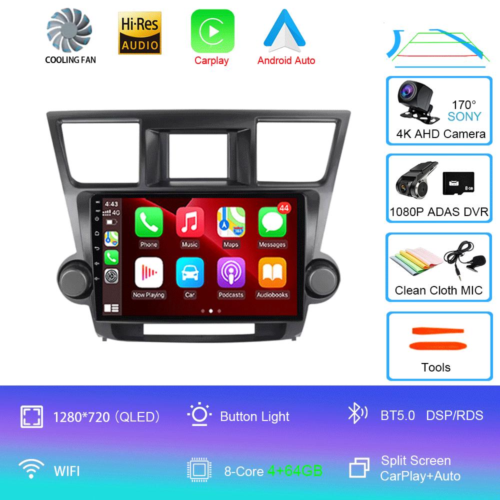 Android 14 Car Radio For Toyota Highlander 2 XU40 2007 - 2013 Multimedia Video Player Navigation GPS Carplay Android Auto 5G WIF