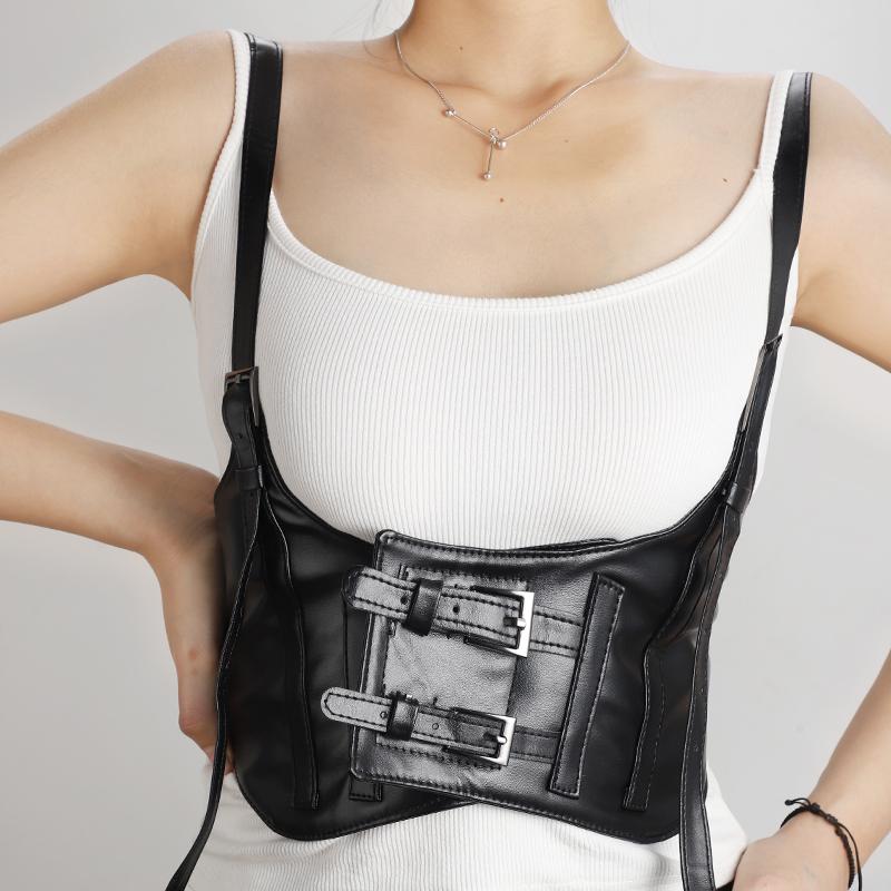Decoratieve Damesriem voor Rokken - Premium Zwart Brede Tailleband, Trendy Vest Design, Unieke Lederen Riem 90cm white