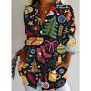 New Large Size Women's Long Sleeve Printed Shirt, Fashion Casual Button Up Lapel Shirt Women's Shirt