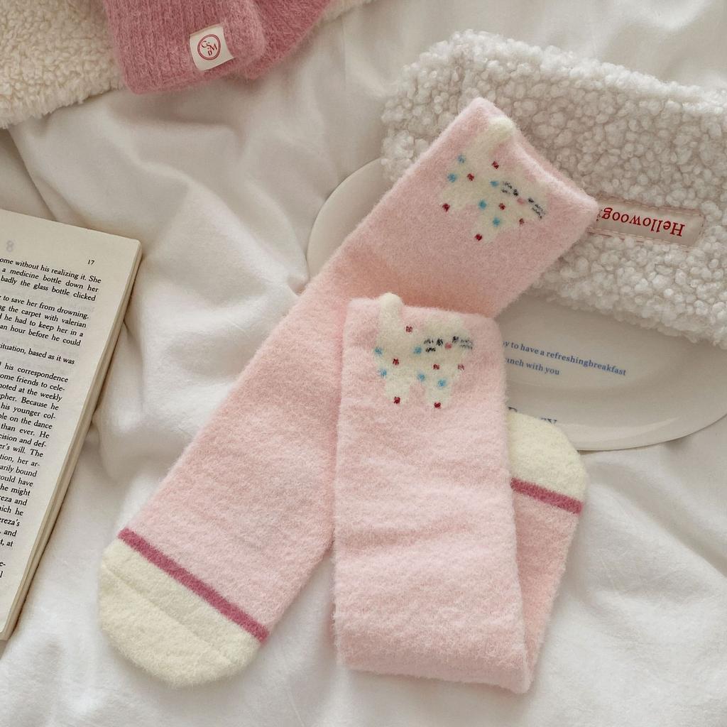 Damen Herbst und Winter Warme Sortierte Gepunktete Cartoon Bestickte Schleife in den Kniestrümpfen