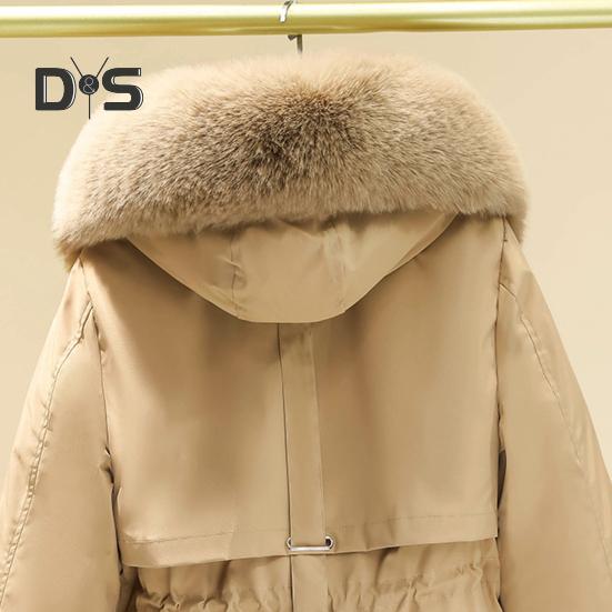 Casaco de inverno feminino com capuz peludo, mangas compridas, acolchoado, cordão, bolsos na cintura, casaco de algodão, fecho de zíper, comprimento médio, cor sólida, à prova de vento, casaco quente