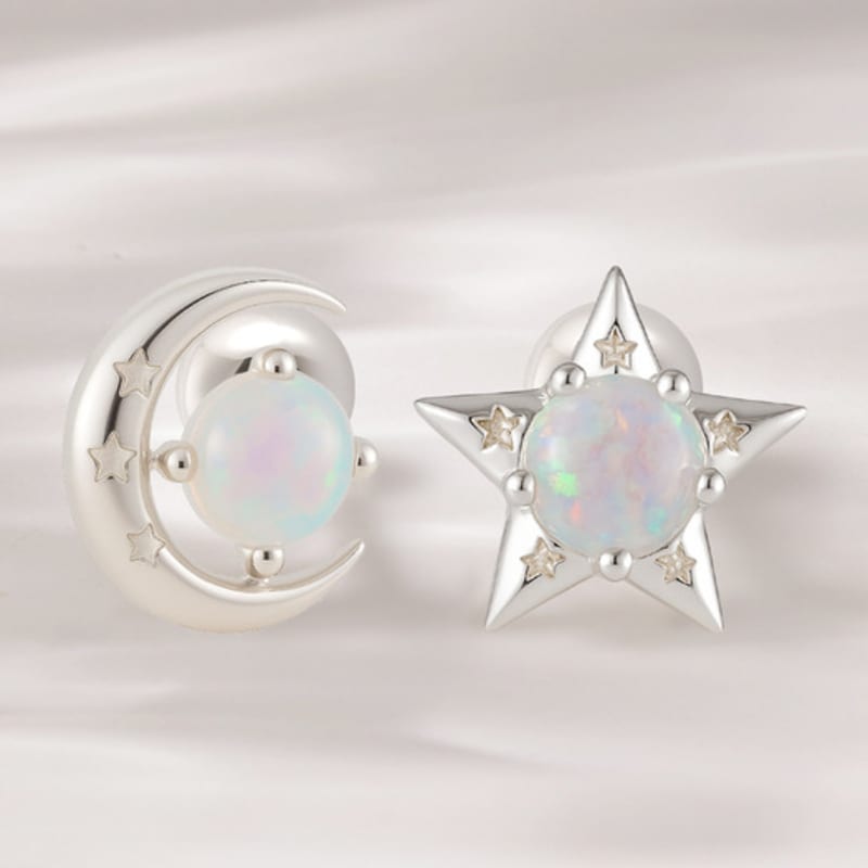 JEWNEL (1+1)Silver 925 Opal Night Sky Moon Star Silver Piercing (2 types)