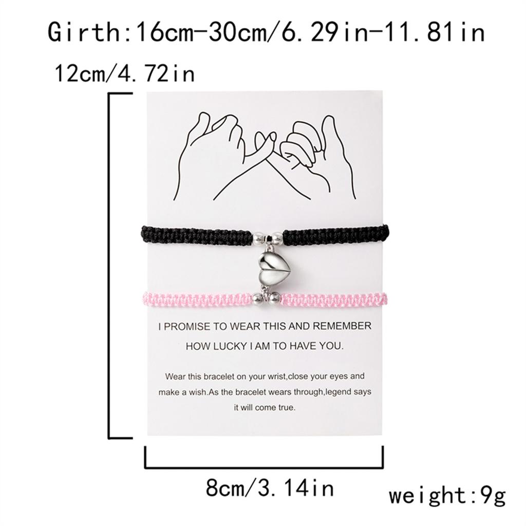 2Pcs/Set Magnetic Heart Attract Couples Love Bracelets For Women Men Handmade Braided Rope Adjustable Wristband Bracelet Jewelry