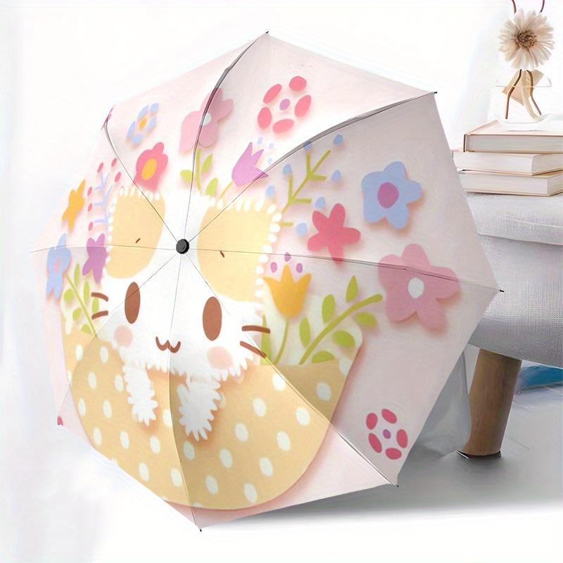 Mashumaro Automatic Folding Umbrella Simple 8 Rib Design, Bright Cartoon Pattern, Durable Iron Frame, Suitable For Travel, Outdoor, Beach Cu