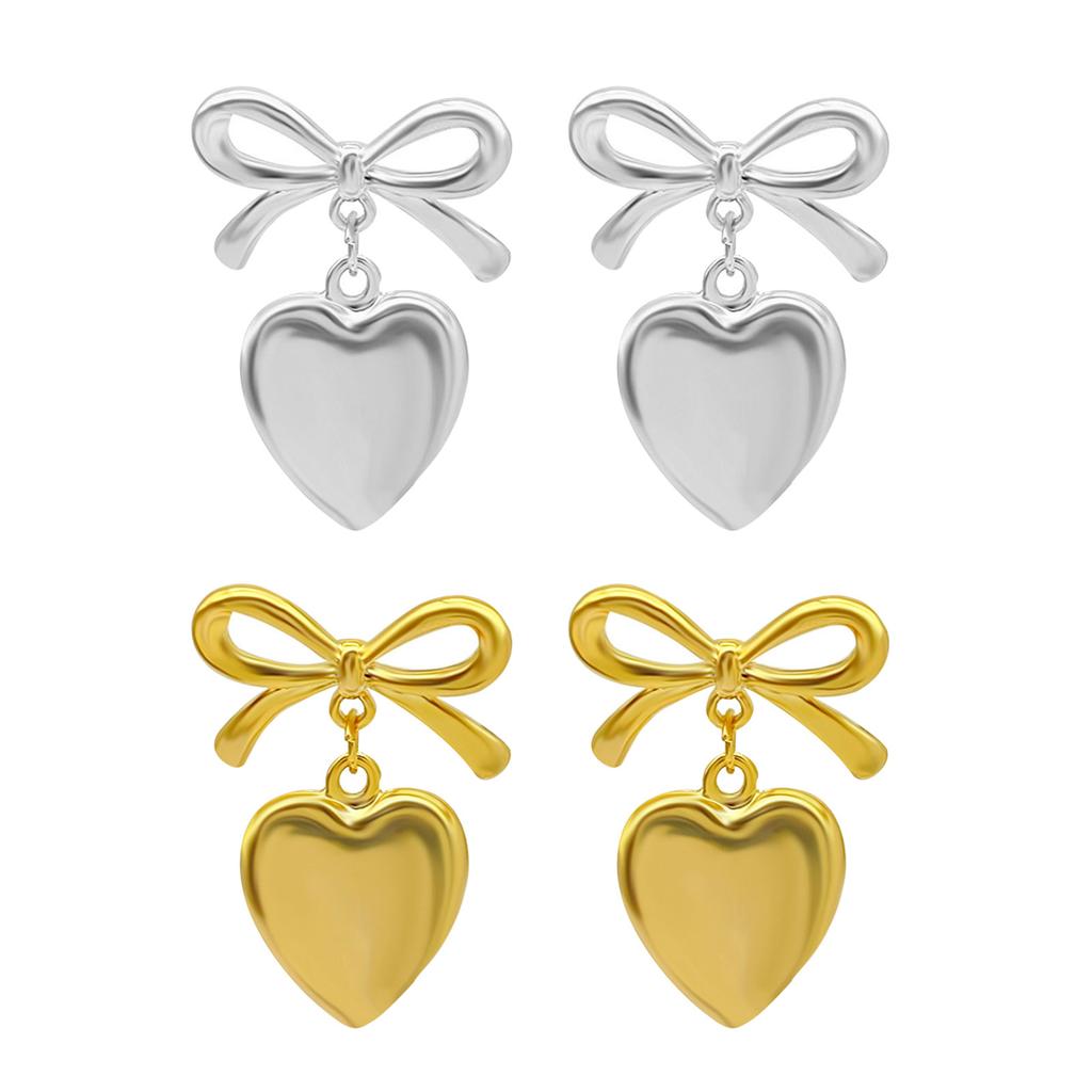 Elegant Bowknot Dangle Earrings Stylish Heart Drop Earrings Ear Jewelry CCB Material Party Ear Accessories for Party