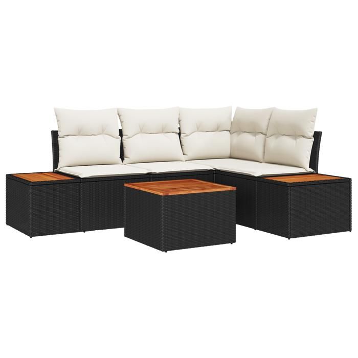 VidaXL Set of 5 Garden Sofas with Black Cushions In PE Rattan and Acacia 3348078