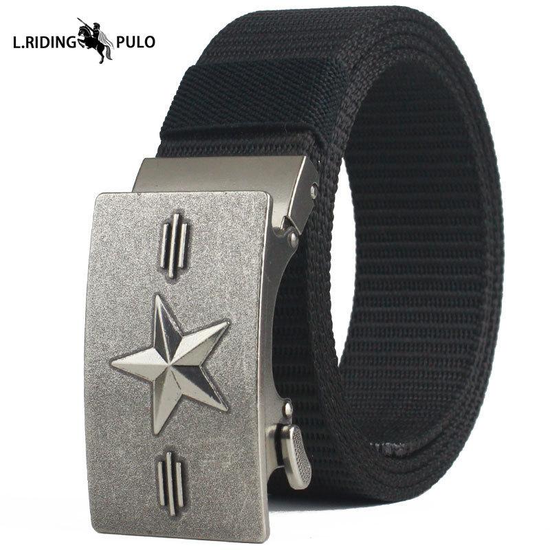 

Мужской кожаный ремень с автоматической пряжкой без зубцов, нейлоновый холщовый ремень, повседневный удобный ремень 120cm