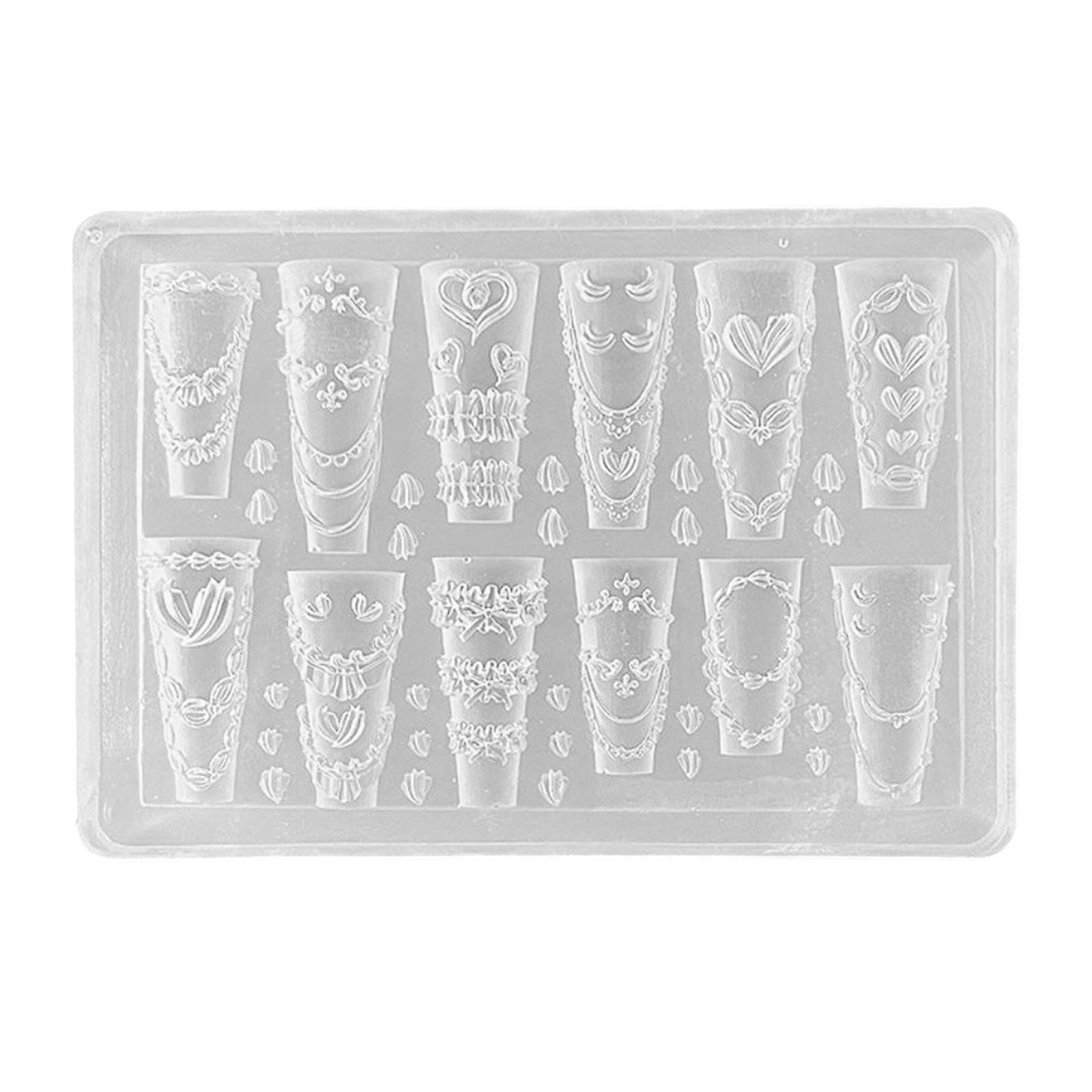 

Flexible Silicone Nail Decor Mold Intricate Carved Patterns Cream Ruffles Bows Crafting Tool Resin Jewelry Making T1