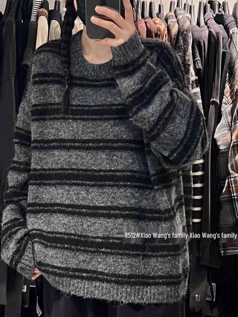 Xiao Wang's 8512 Winter Korean Style Plus Size Striped Pullover Sweater