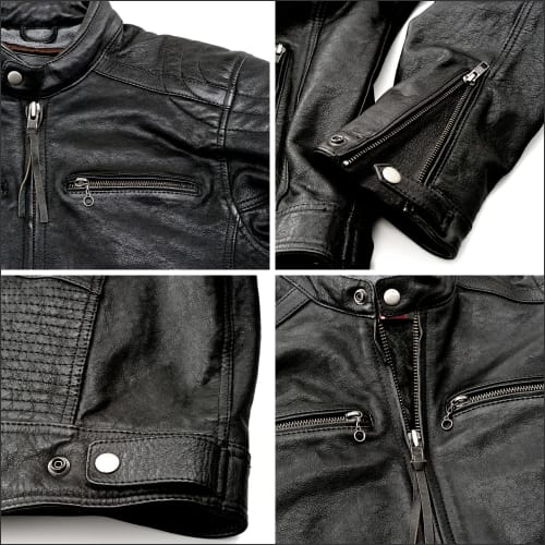 Daytona Motorcycle Leather Jacket Genuine Leather (Waxed) Spring/Autumn Cafe Riders DL-006 Black XL Size (Men's) 23703