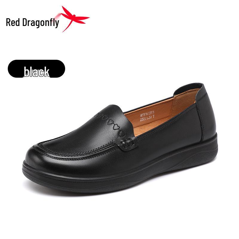 Женские летние кожаные туфли-лоферы Red Dragonfly, повседневные, на плоской подошве 35 чёрный