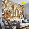 2D 10th Birthday Backdrop, Gold Glitter Banner for Party & Photo Booth