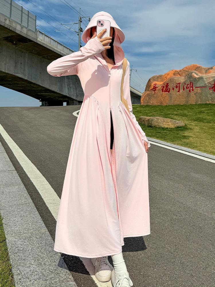 Long full body sunscreen clothes women's 1011 new summer UV protection ice silk sunscreen clothes cardigan long dress dress