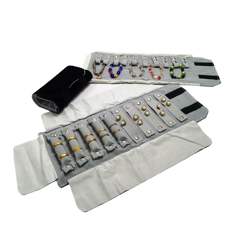 Black PU Leather Inner Black or Grey Velvet Jewelry Storage Bag MiNi Roll Bag Necklace Ring Earrings Pendant Storage Roll Bag