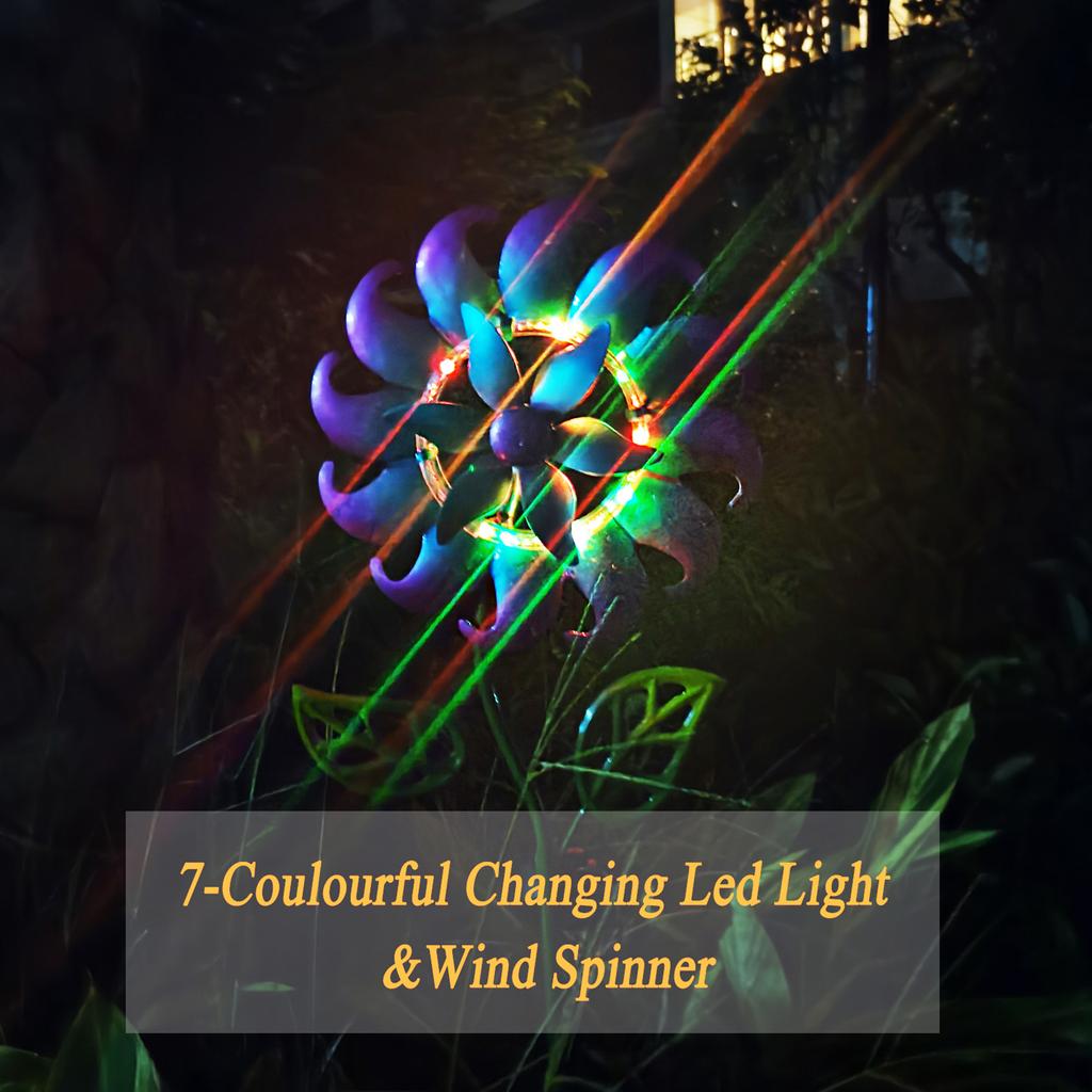 Iron Solar Windmill Garden Light 3D Wind Spinners Ground Plug Light Colorful Lighting Ornaments Home Decor for Patio Garden
