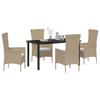 Ensemble de repas 5 pièces avec coussins en rattan poly beige 3379459
