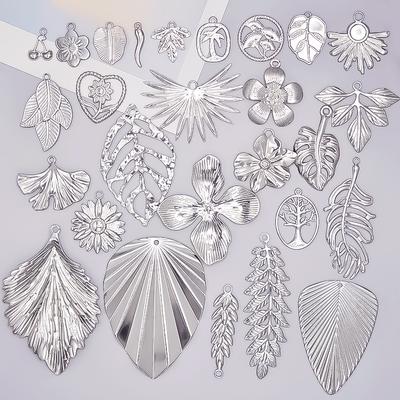 6pcs Silver Color Plant Tree Leaf Flower Charms For Jewelry Making Earring Necklace Connector Stainless Steel Charm Pendant Bulk