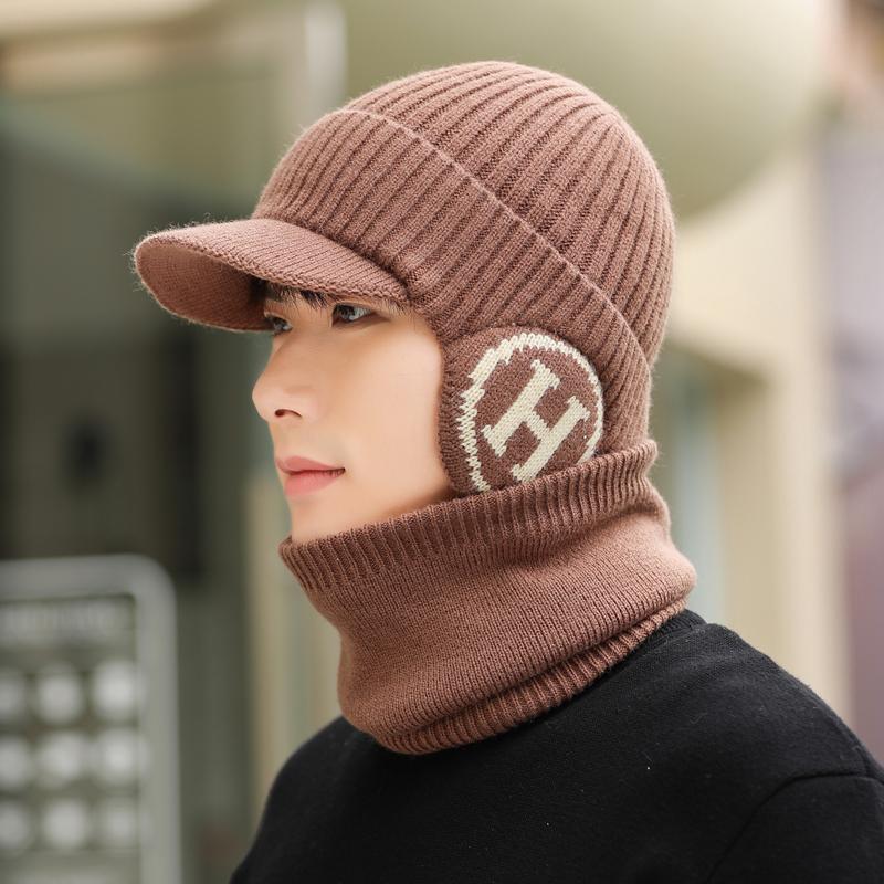 New Men Plush Fur Lined Warm Winter Hats Stylish Ear Protection Beanie Hat For Men Fashion Outdoor Slouchy Ski Warm Suit