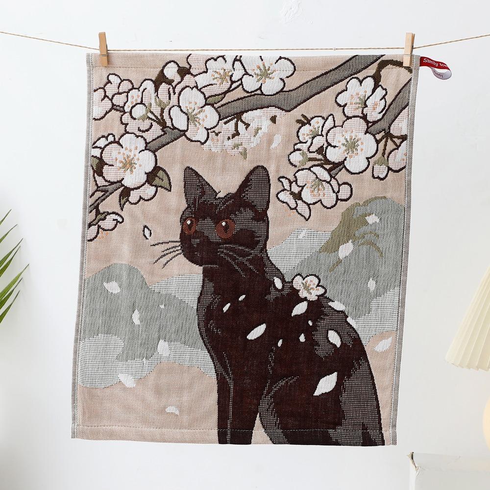 New 34x40cm Large Hand Towel 4 Layer Cotton Gauze Cat Pattern Kitchen Towel Decorative Quick Dry Tea Towel Home Restaurant