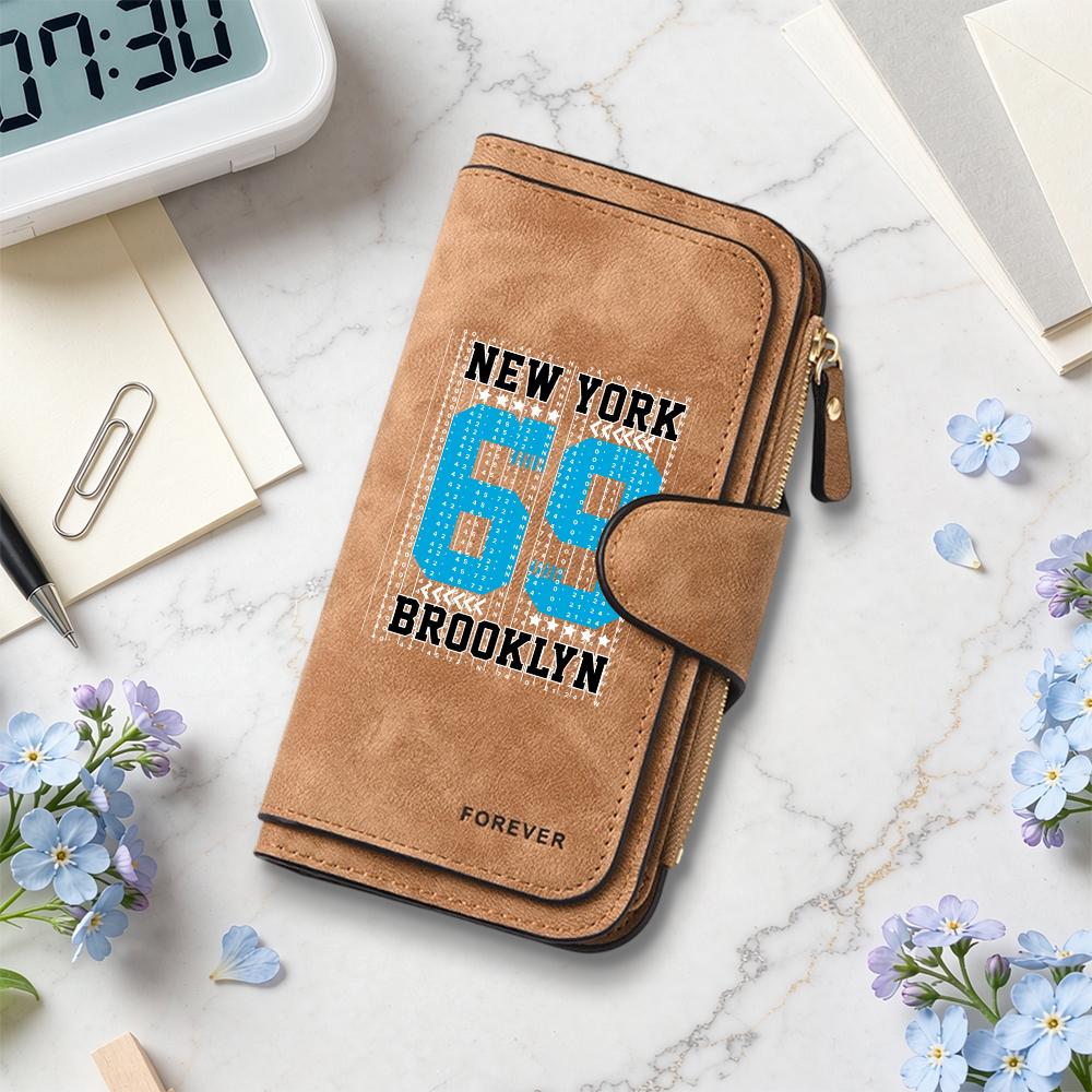 Fashion New York Brooklyn Print Long Wallet Multi Slot Card Holder Portable Money Purse for Daily Use