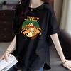 T-shirt in cotone a maniche corte da donna, nuovo stile estivo a lunghezza media, che copre il sedere, orlo curvo che copre la pancia per farle sembrare snelle, top