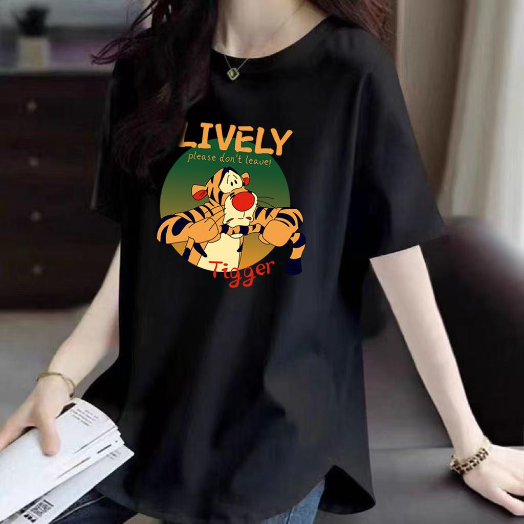 T-shirt in cotone a maniche corte da donna, nuovo stile estivo a lunghezza media, che copre il sedere, orlo curvo che copre la pancia per farle sembrare snelle, top