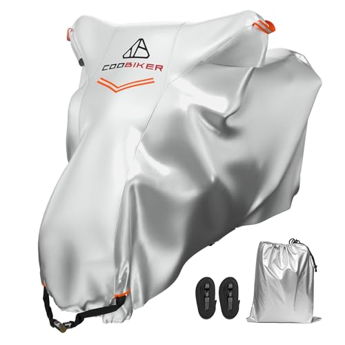 

COOBIKER Large Silver Plus Motorcycle Cover, Thick, Heat-Resistant, Waterproof, Water-Repellent, UV Protection, Theft Prevention, Moisture Protection,