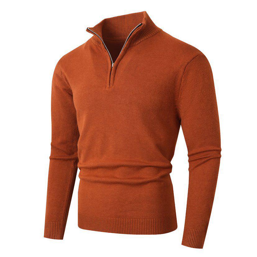 Autumn/Winter Men's Half-Zip Stand Collar Solid Color Knit Sweater Fashion Base Layer