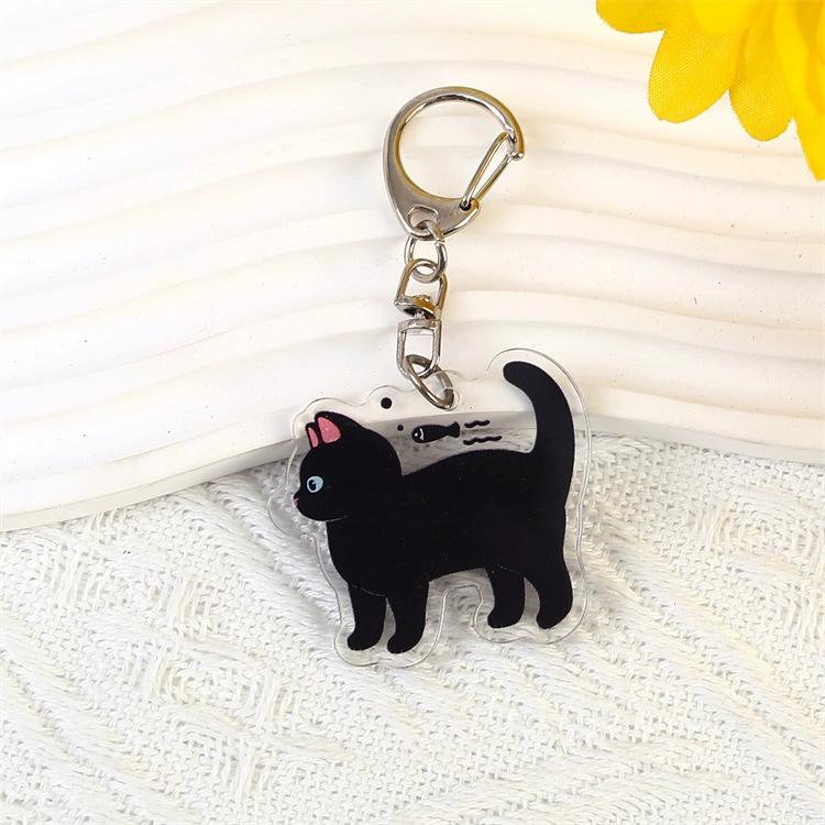 Lovely Cat Keychains Cow Cat British Shorthair Acrylic Pendant Children Funny Keychains Girl's Schoolbag Ornament