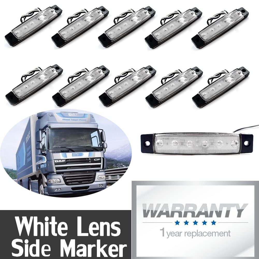 Eaglerich 10pcs 24v 3.8" 6 LED White Side Marker Truck Trailer Boss Bus Cab Marker Light RV