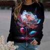 Spring and Autumn Round Neck Rose Flower 3D Printed Top Fashionable Casual Long Sleeved Women's T-shirts