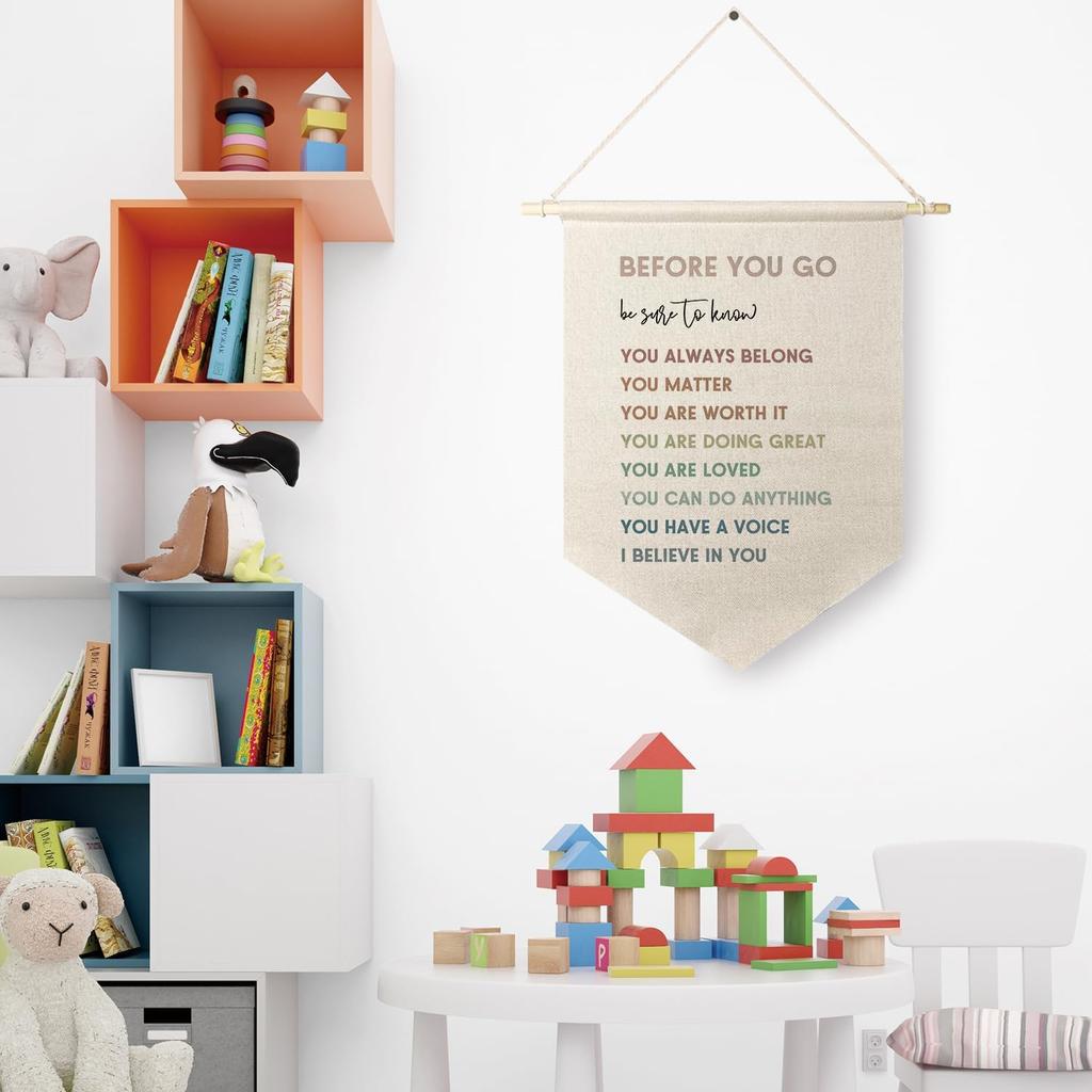 Qpenm Mental Health Sign Hanging Wall Canvas Banner, Boho Motivational Hanging Pennant Flag Prints, Positive Quote Home Wall Decor, Office