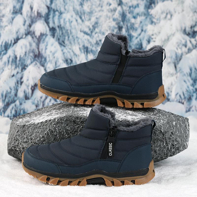 Zimní teplé sněhule pro muže Protiskluzové voděodolné kotníkové boty s podšívkou z umělé kožešiny Pánské outdoorové vysoké turistické vycházkové boty s bočním zipem