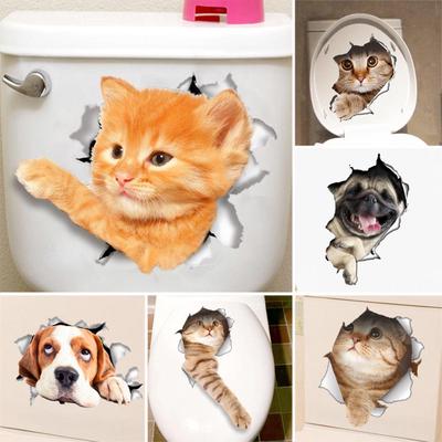 Niedliches Katzen-Hunde-Muster, Toilettendeckel-Abdeckungsaufkleber, Wandaufkleber, Badezimmer-Heimdekoration