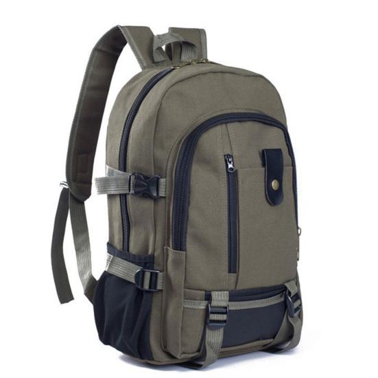 Casual Solid Color Large Capacity Zipper Rucksack Men Travel Canvas Bag Backpack