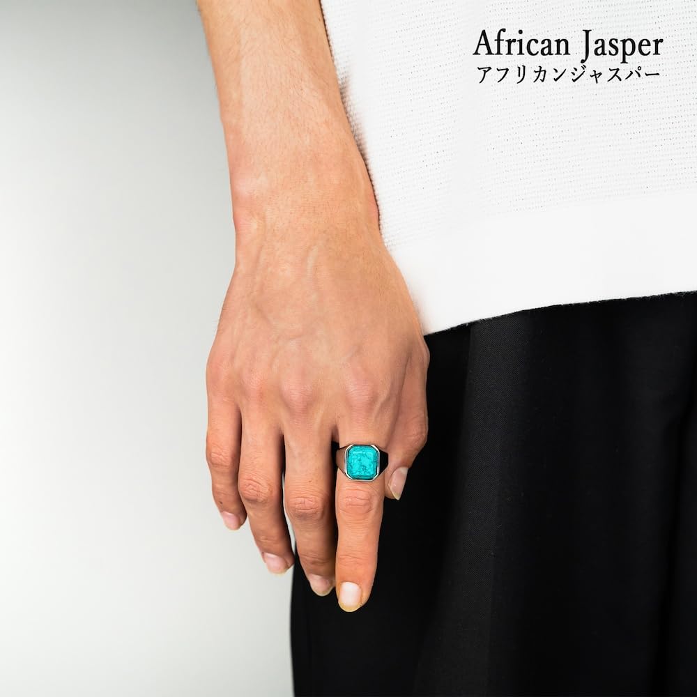 [Cisst Liber] African Jasper Signet Ring for Men and Women, Surgical Stainless Steel with Natural Stone, Gold, Sizes 13-14
