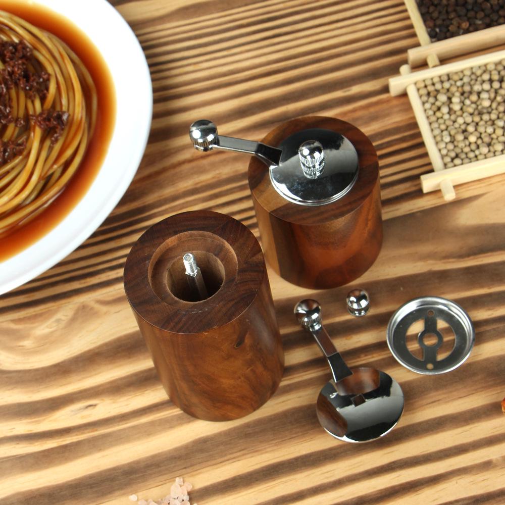 Handkurbel-Pfeffer- und Meersalz-Mühle aus Massivholz für Küche und Grill