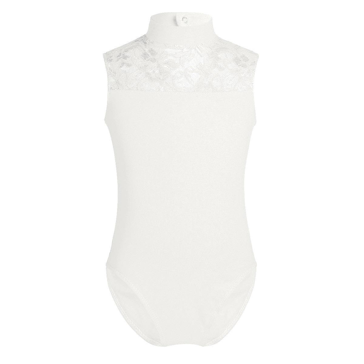 ZDHoor Eéndelig meisjesturnpakje, mouwloos, schildpadhals, kanten achterkant, danskleding, ballerina-bodysuit voor kinderen 13-14 Years ivoor